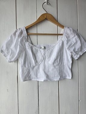 Hollister Puff Sleeve Cropped Blouse White Summer Medium